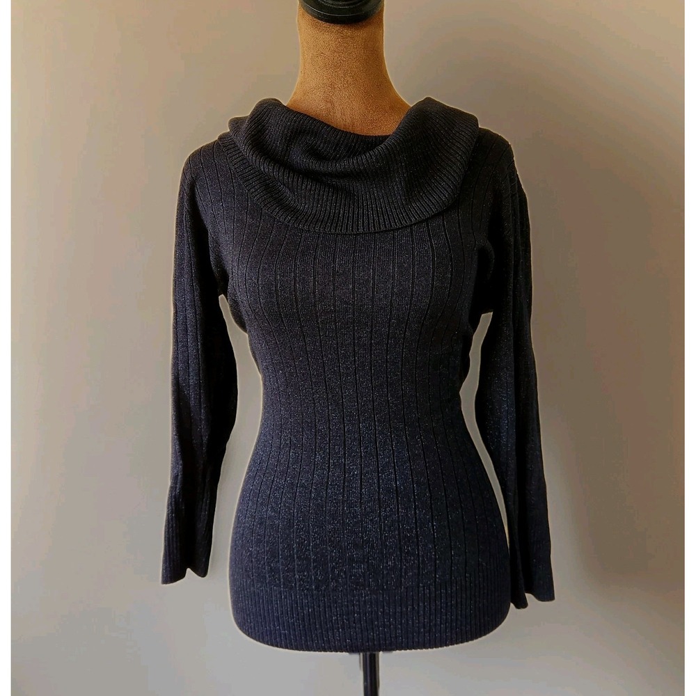 NWT AB Studio Sweater Black Size S Metallic Silver‎ Cowl Neck Tie Back Ribbed